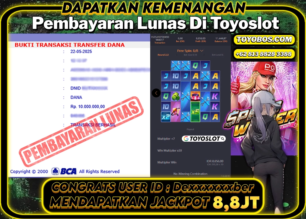 TOYOSLOT - BUKTI KEMENANGAN JACKPOT SPEED WINNER Rp10,000,000,- LUNAS