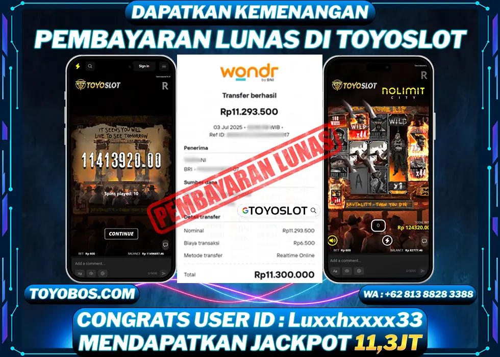 TOYOSLOT - BUKTI KEMENANGAN Tombstone Rip Rp11,300,000,- LUNAS